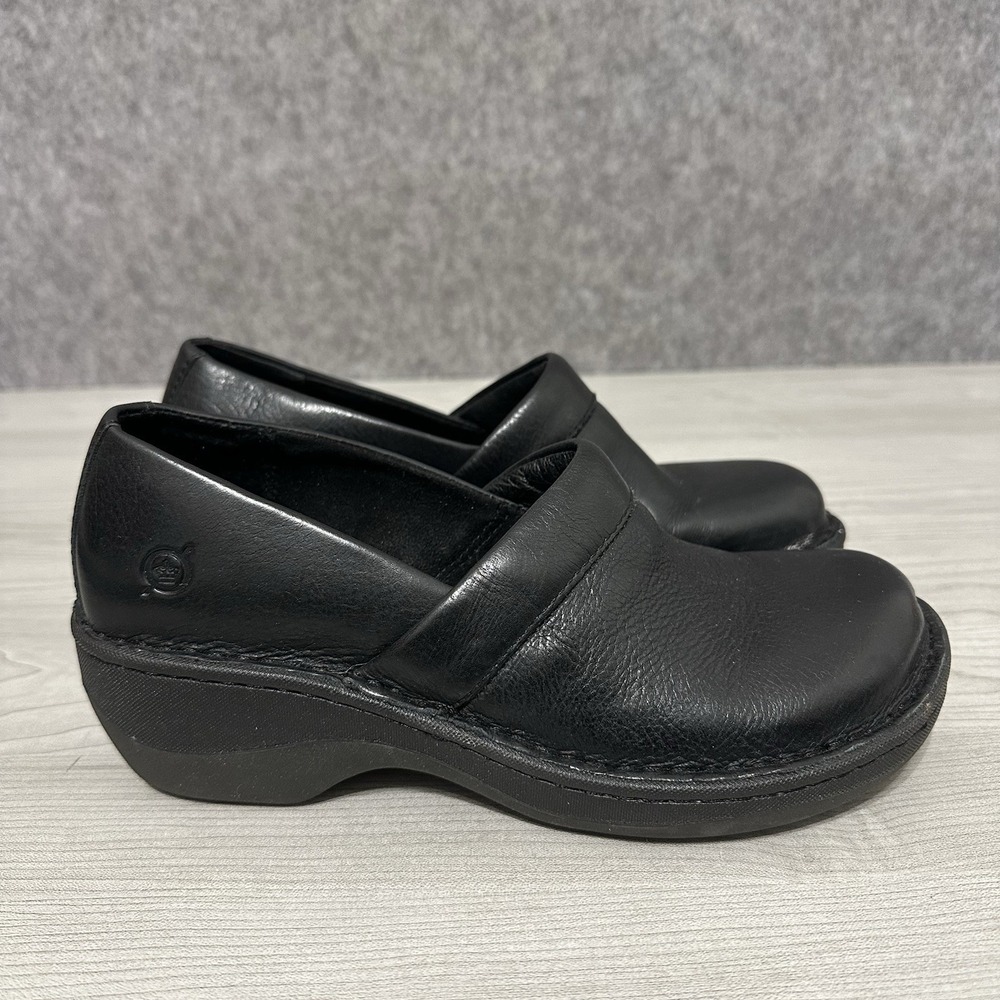 Børn Black Leather Comfort Clogs Slip-On Shoes Women's Sz 6.5M F36103 VC-8319